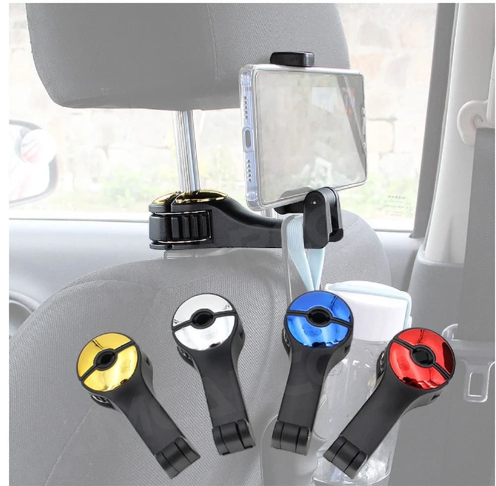 Supporto per telefono da auto posteriore multifunzione 2 in 1, ganci nascosti per poggiatesta posteriore, supporto per cellulare con blocco di sicurezza