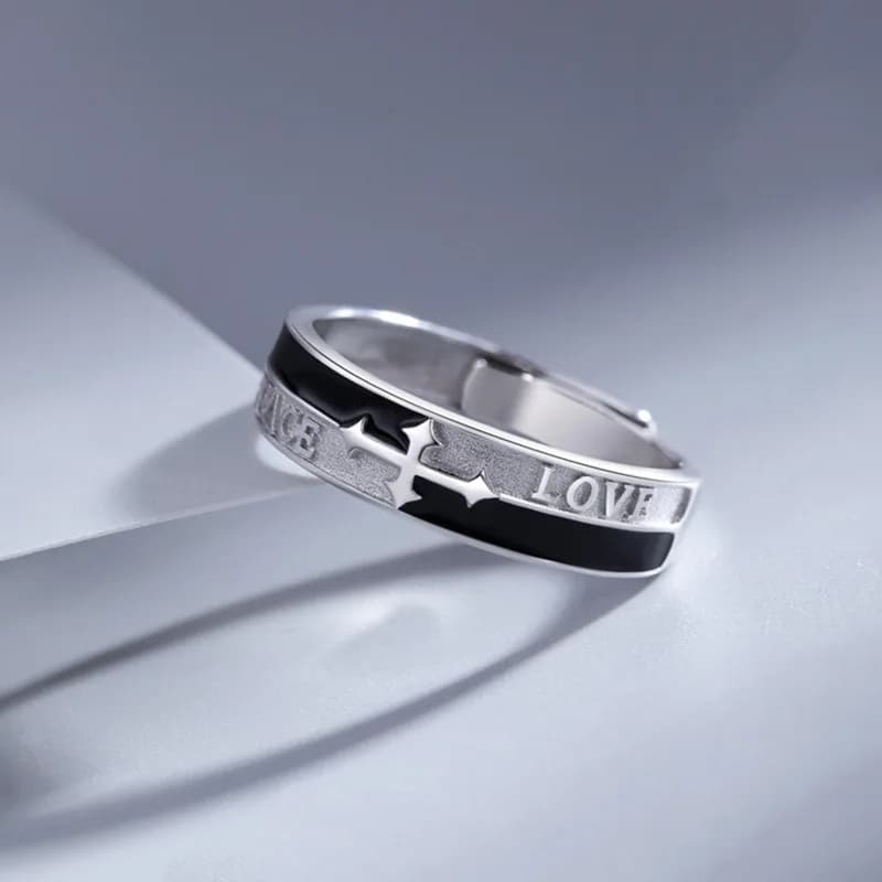 Silver Retro Faith Light Men's Self Discipline Ring Exquisite Handsome Adjustable Luxury Versatile Men's and Women's Jewelry