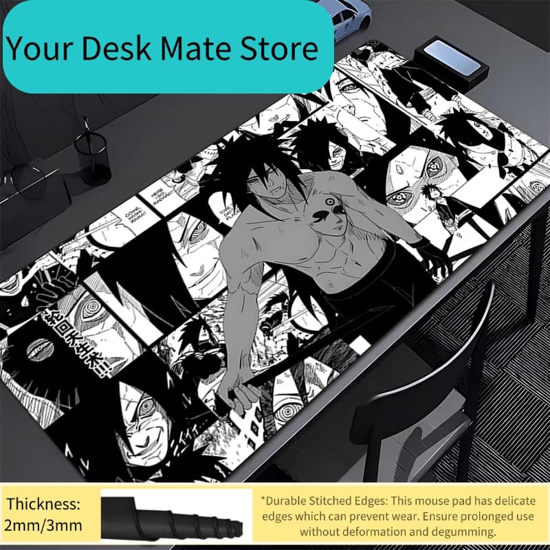 Tappetino per mouse da ufficio Naruto Madara Uchiha Gamer, tappetino da scrivania moderno per computer, tastiera, laptop, tappeto da gioco con bordo bloccabile