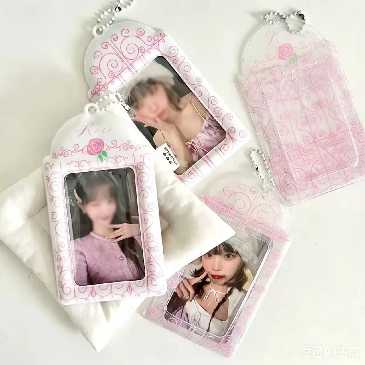 1-2pcs Pink Korean Style Iron Vine PVC Card Holder Girl Pink Kpop 3 Inch Photocard Photo Storage Display Pendant Bag Charm