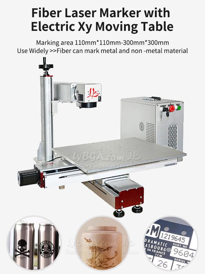 20W 30W 60W 120W Fiber Laser Marking Machine Metal Engraver with electric XY in motion and electric lifting for precision engraving
