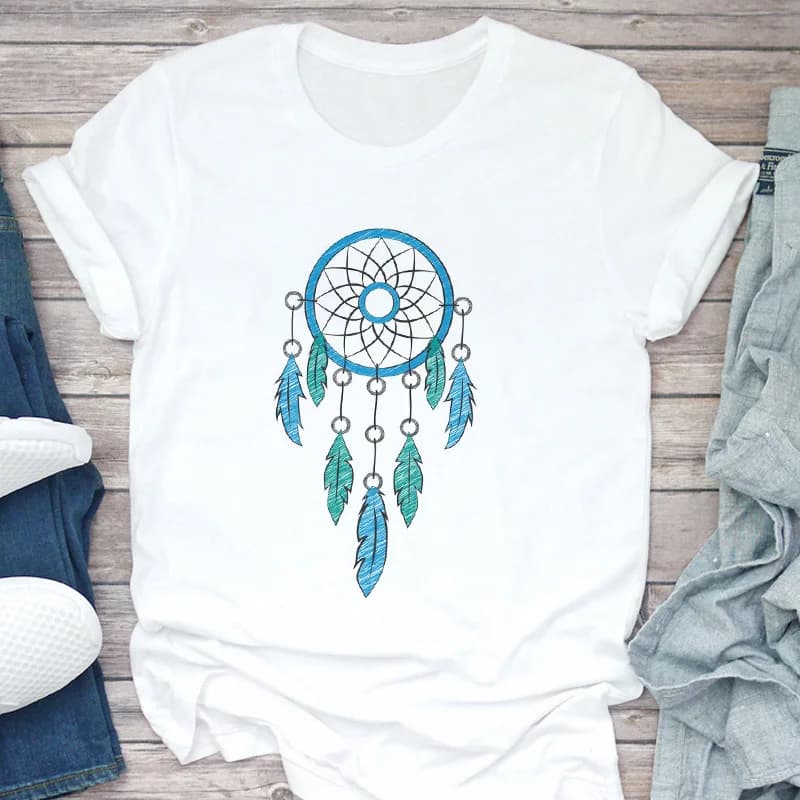 2021 New Dream catcher pattern printed T Shirt Women White Tshirt Harajuku Fashion T-shirt Leisure Female Tops hipster Clothes