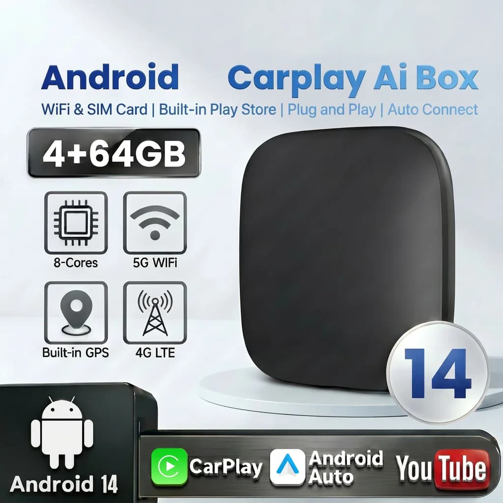 2026 3in1 Android14 CarPlay Ai Box Wireless Android Auto USB Adapter For Youtube Netflix Universal TV Box Plug And Play