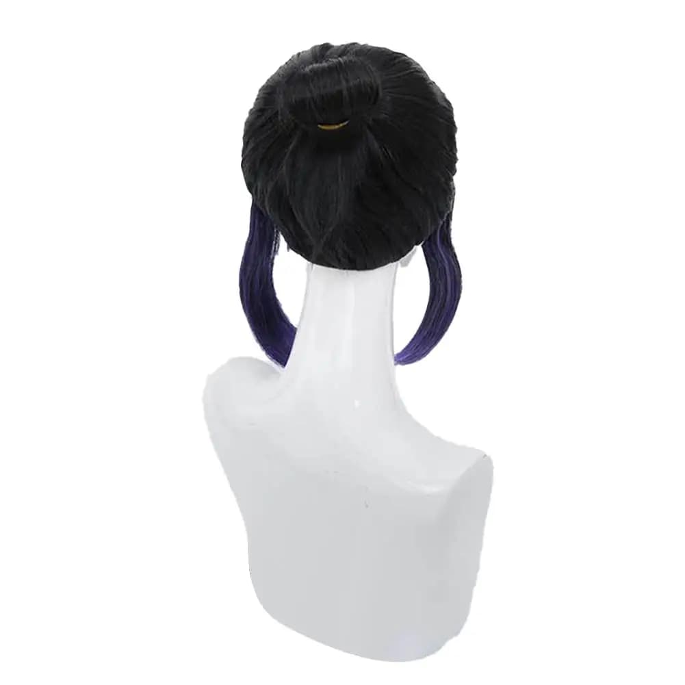 Per parrucca cosplay anime Capelli sintetici neri e viola per la festa in costume di Halloween con cuffia per parrucca gratuita + clip a farfalla W5W1
