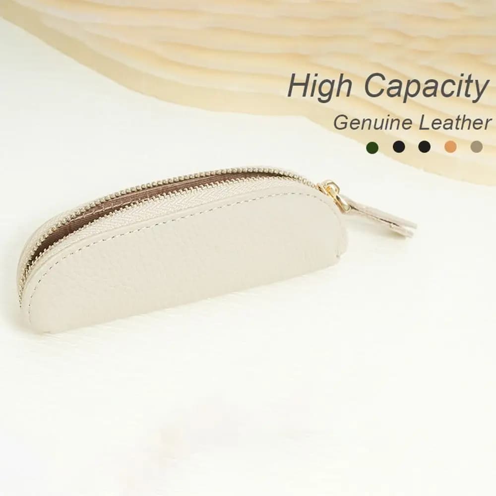 Fashion Retro Women's Wallet Solid Color Portable Mini Coin Bag Waterproof Compact Cowhide Pencil Bag Student