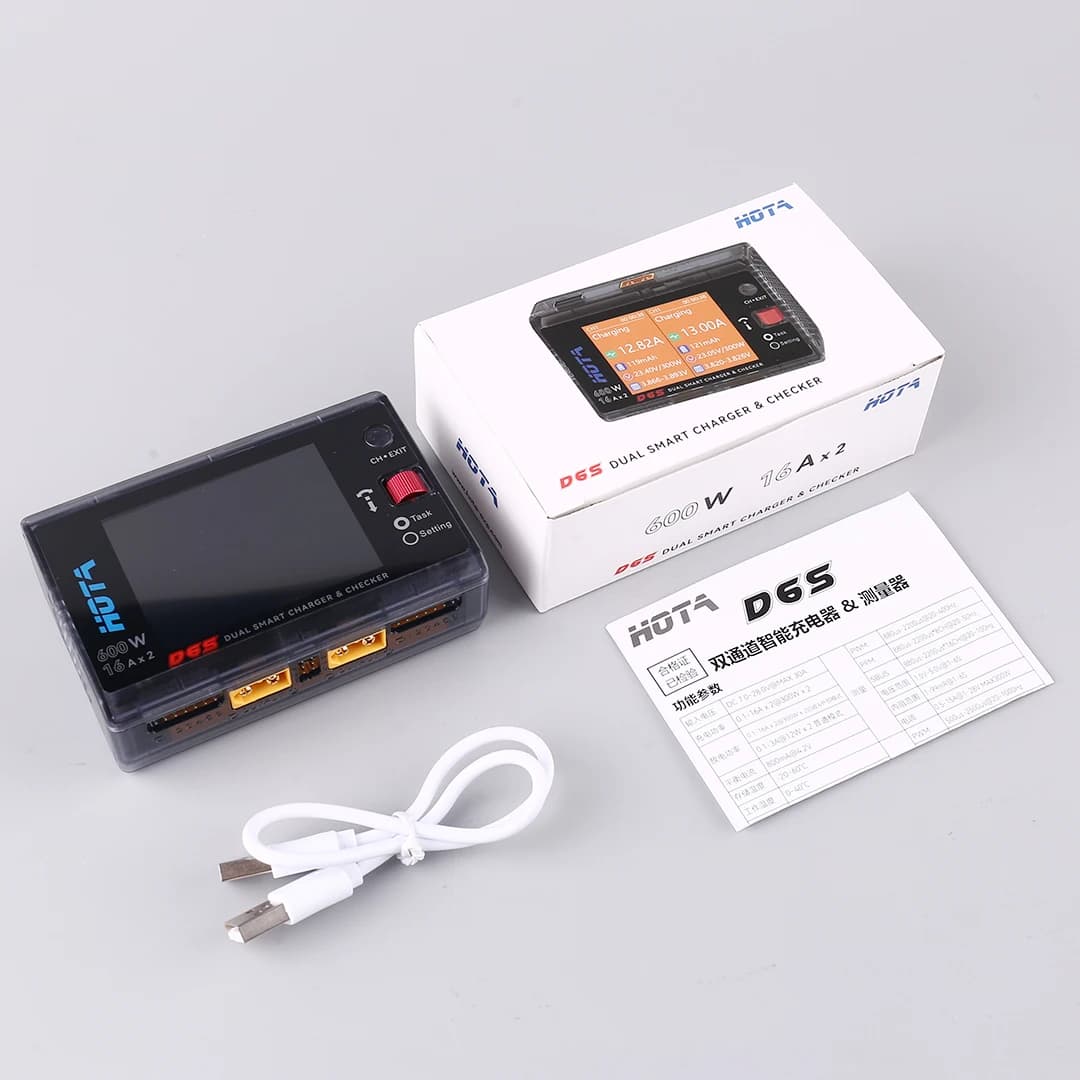 Caricabatterie Intelligente HOTA D6S 600W a Doppio Canale per Auto RC, Elicotteri e Aerei - Ricarica Rapida e Intelligente delle Batterie