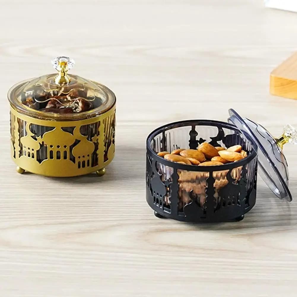 Eid Mubarak Vassoio per caramelle per feste Ramadan Dessert Scatola di metallo Cibo Snack Noci Piatto da portata Vassoio da pranzo musulmano arabo Medio Oriente