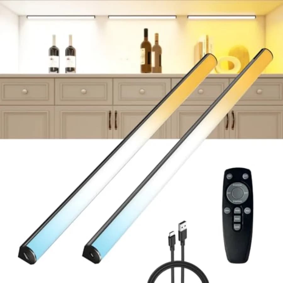 Illuminazione Sottopensile Wireless con Telecomando, Luci per Armadio a Batteria Ricaricabile, Striscia LED Magnetica Dimmerabile a 3 Colori