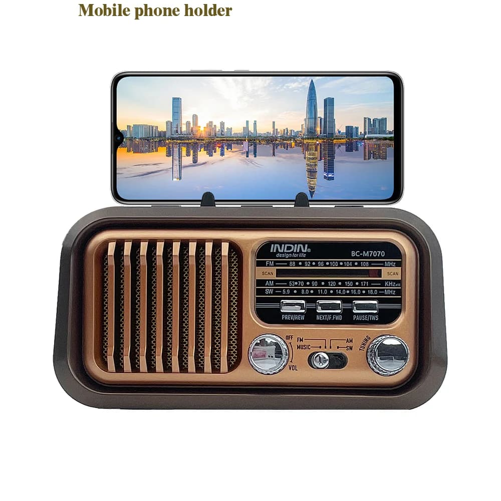 Radio Portatile AM FM SW Vintage con Supporto per Telefono, Slot per Scheda TF/USB, Piccola Radio Retrò Alimentata a Batteria e Solare per Esterni