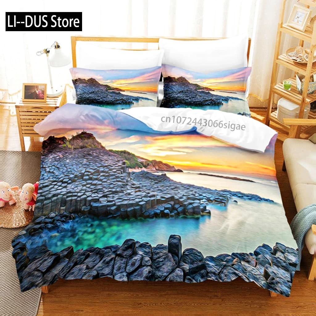 Set biancheria da letto con pittura di paesaggio Set copripiumino Set biancheria da letto 3D Stampa digitale Set biancheria da letto queen size Design alla moda