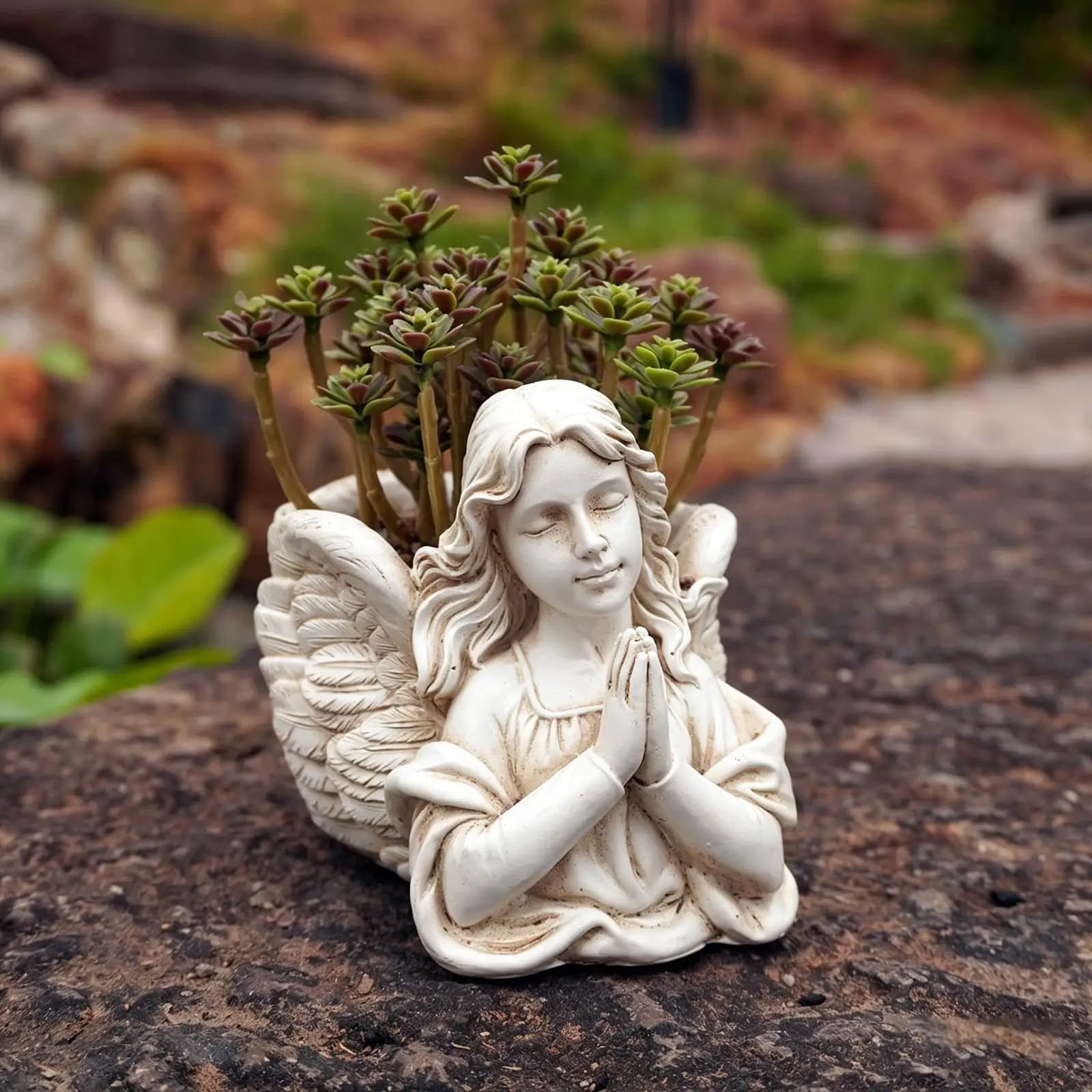 Statua da Giardino di Angelo in Preghiera, Vaso Decorativo, Scultura da Scrivania, Fioriera