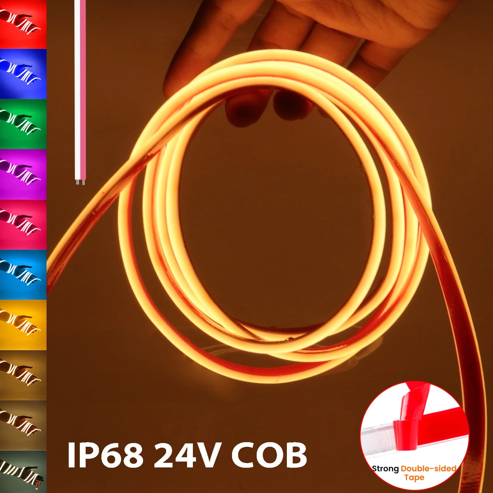 Striscia LED Neon COB DC 24V IP68 320LED/m, Nastro Flessibile per Piscina, Stanza, Giardino, Illuminazione Lineare Rosso/Blu/Verde/Rosa