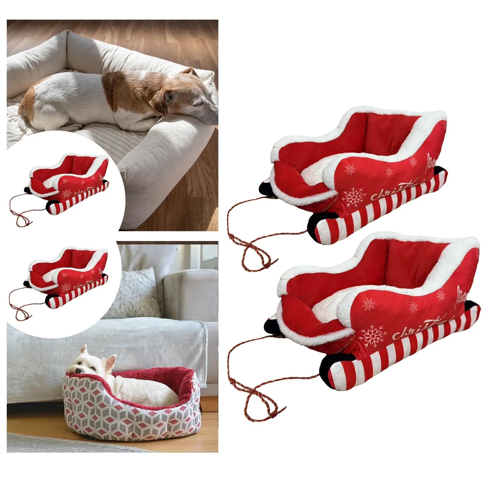 Letto per Animali Domestici a Forma di Slitta di Babbo Natale, Cuscino Spesso e Morbido, Divano Invernale Accogliente per Cani, Materasso Lavabile e Rinfrescante per Decorazione Casa