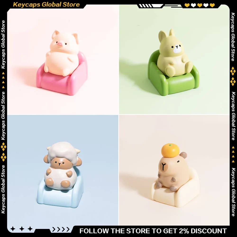 Creativo Kawaii Animale Copritasti Resina Kapibala Cucciolo Piccolo Coniglio Agnello Rosa Piggy Keycap per Ragazze Tastiera Meccanica Regali