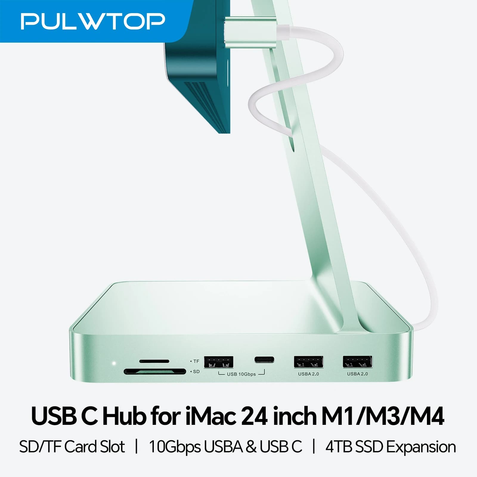 HUB USB C PULWTOP con USB C 10 Gbps, USB A SD/TF, supporto per espansione SSD M.2 (non incluso), docking station per iMac M1/M3/M4