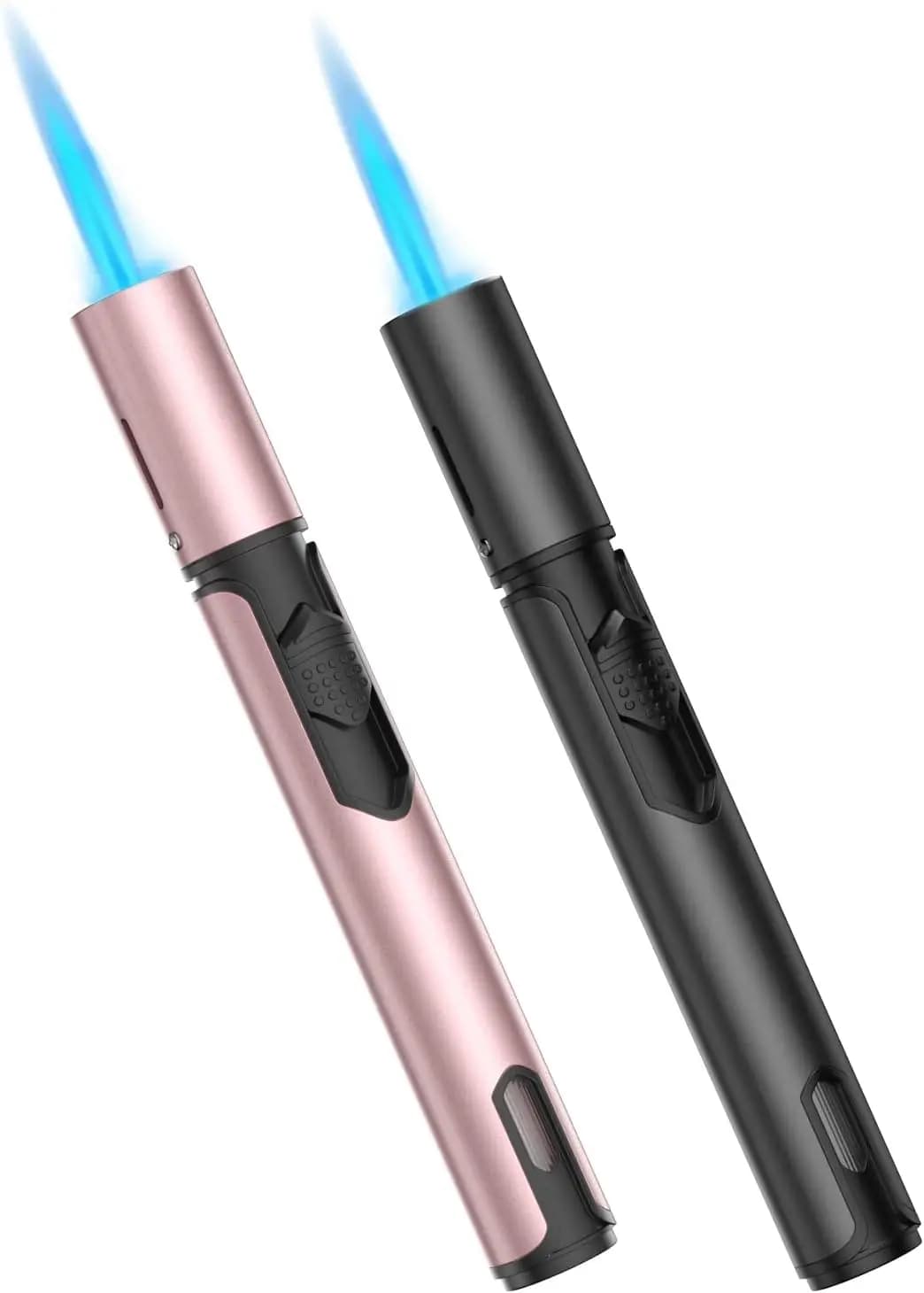 Confezione da 2 Accendini a Torcia a Butano Antivento - Fiamma a Getto Regolabile, Ricaricabili per Candele, Griglia, BBQ, Campeggio (Rosa/Nero)