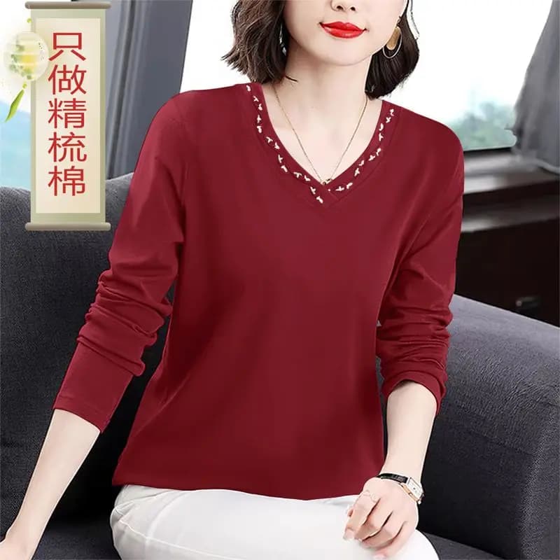 T-shirt a maniche lunghe 2023 New Solid Color Tops Undercoat Casual pullover t-shirt da donna interni lappatura abbigliamento donna 2023