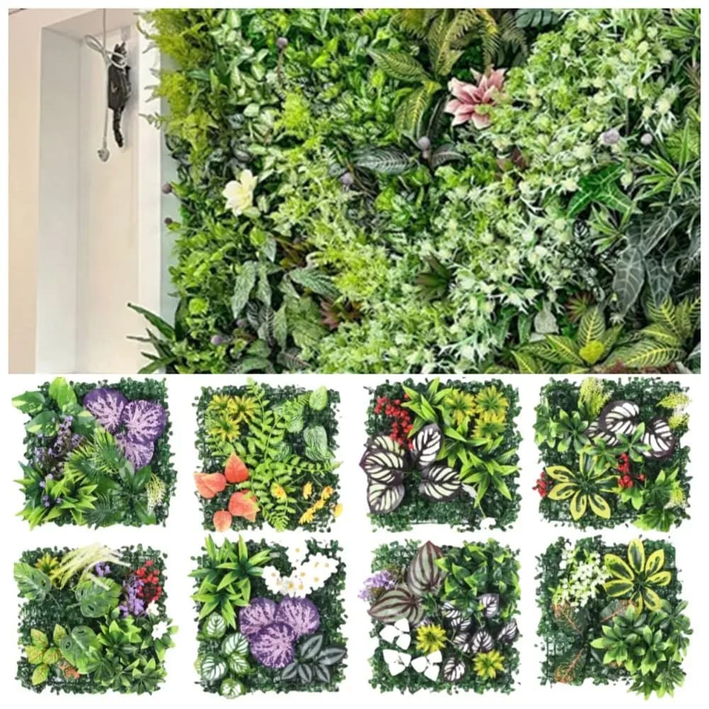 DIY Artificial Plant Wall Panel Flower Durable Artificial Eucalyptus Carpet UV Protection Lifelike Fake Green Grass Mat