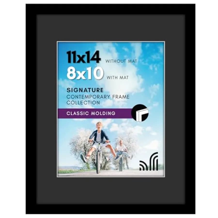 Picture Frame with Shatter-Resistant Glass - Use as Picture Frame with Black Mat and White Trim or Display Photo Without Mat -
