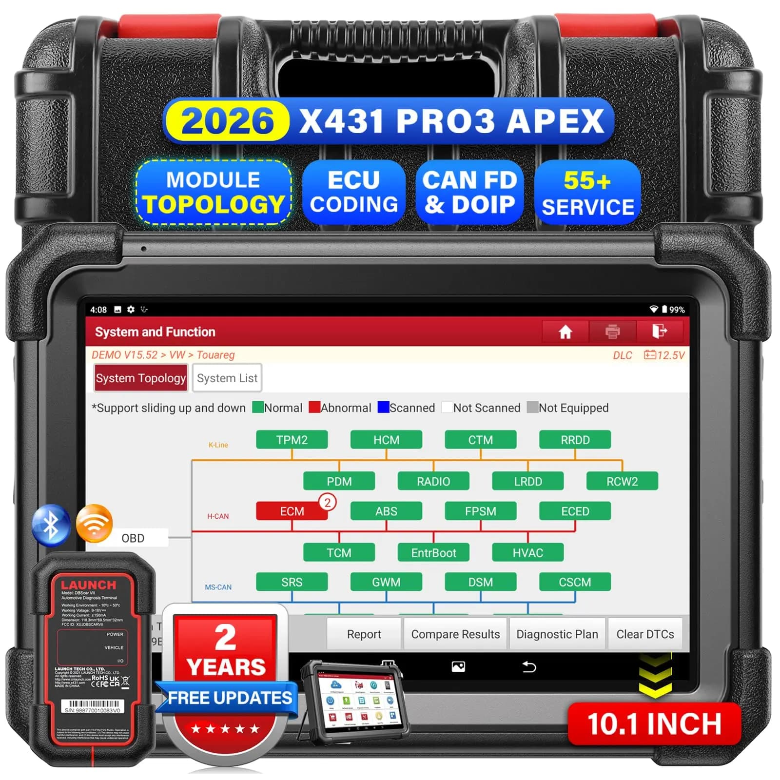 Launch X431 PRO3 APEX 2026 OBD2 Scanner, Wireless Diagnostic Tool w/ DBScar VII, Topology Mapping, ECU Coding, CANFD/DoIP, AutoAuth for FCA, 55+ Reset Services, 10.1" Tablet