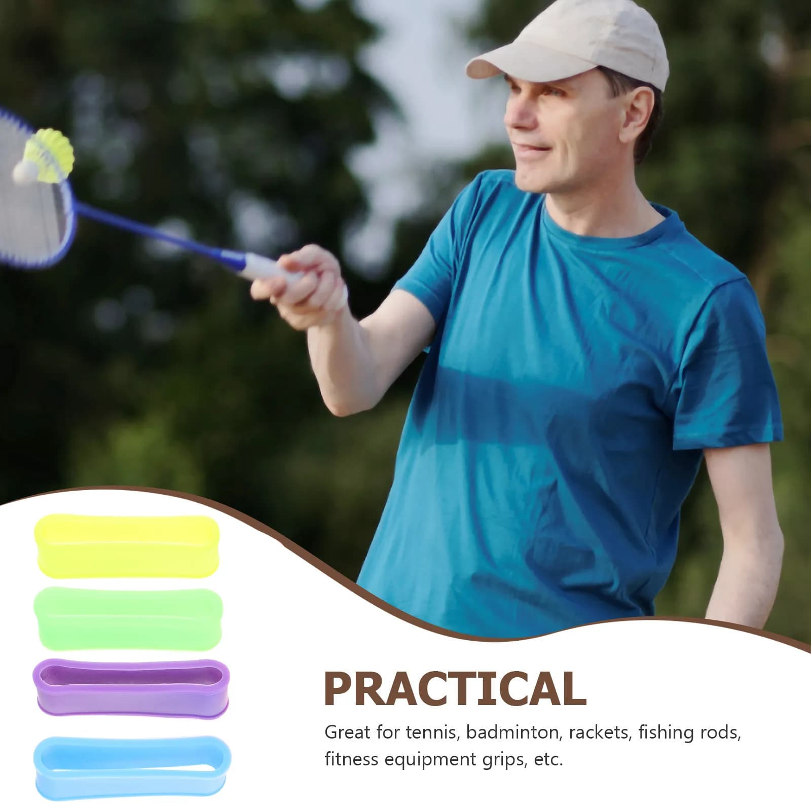 Set di 7 Fasce Protettive per Racchette da Tennis e Badminton, Anelli in Silicone Elastico Antiscivolo Riutilizzabili per Migliorare la Presa