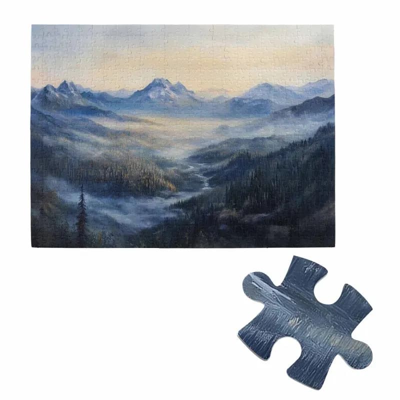 Puzzle da 500 pezzi per adulti: vale di montagna, foresta nebbiosa, modello di paesaggio sereno