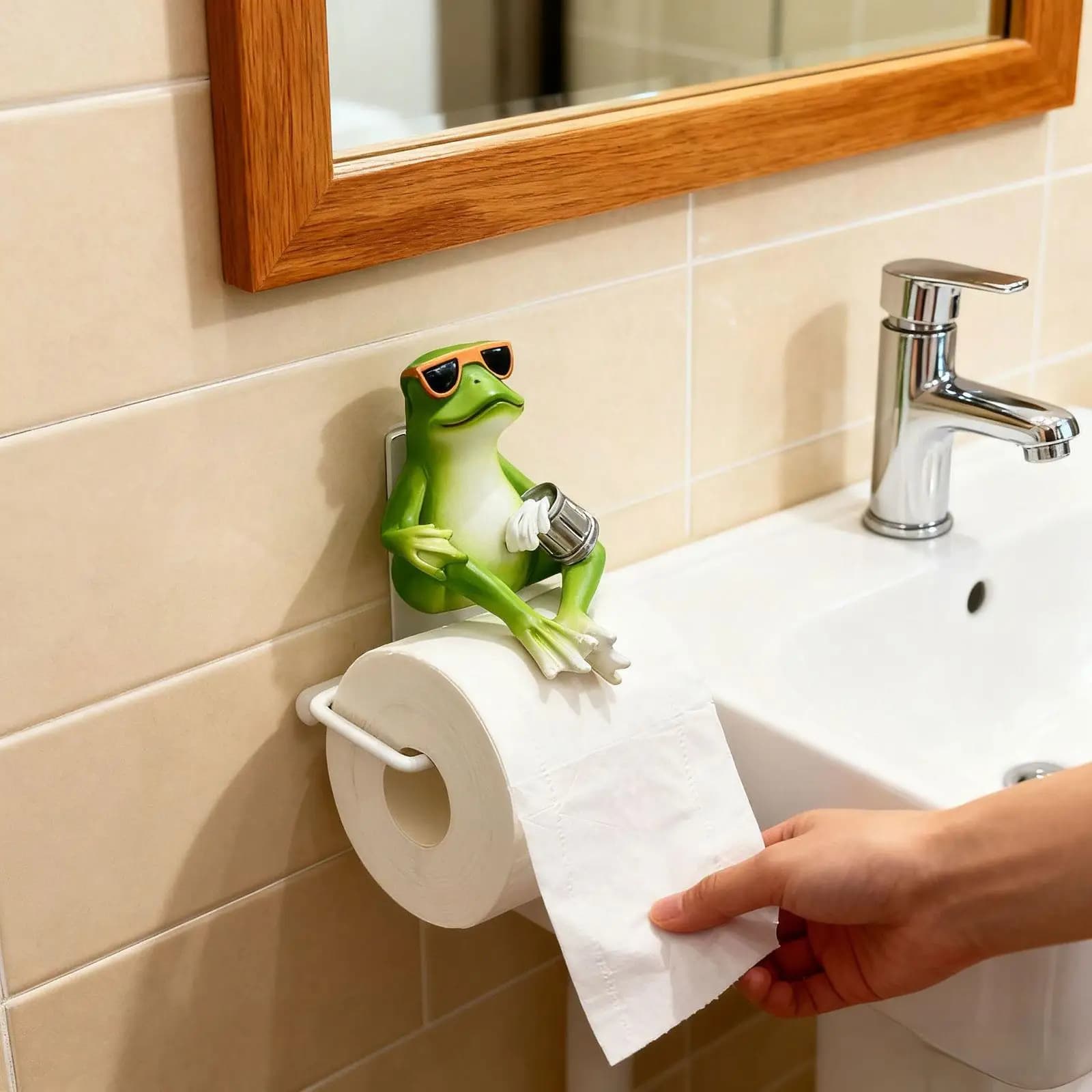Portarotolo da parete a forma di rana in resina, compatto e robusto, per garage, hotel, bagni e toilette