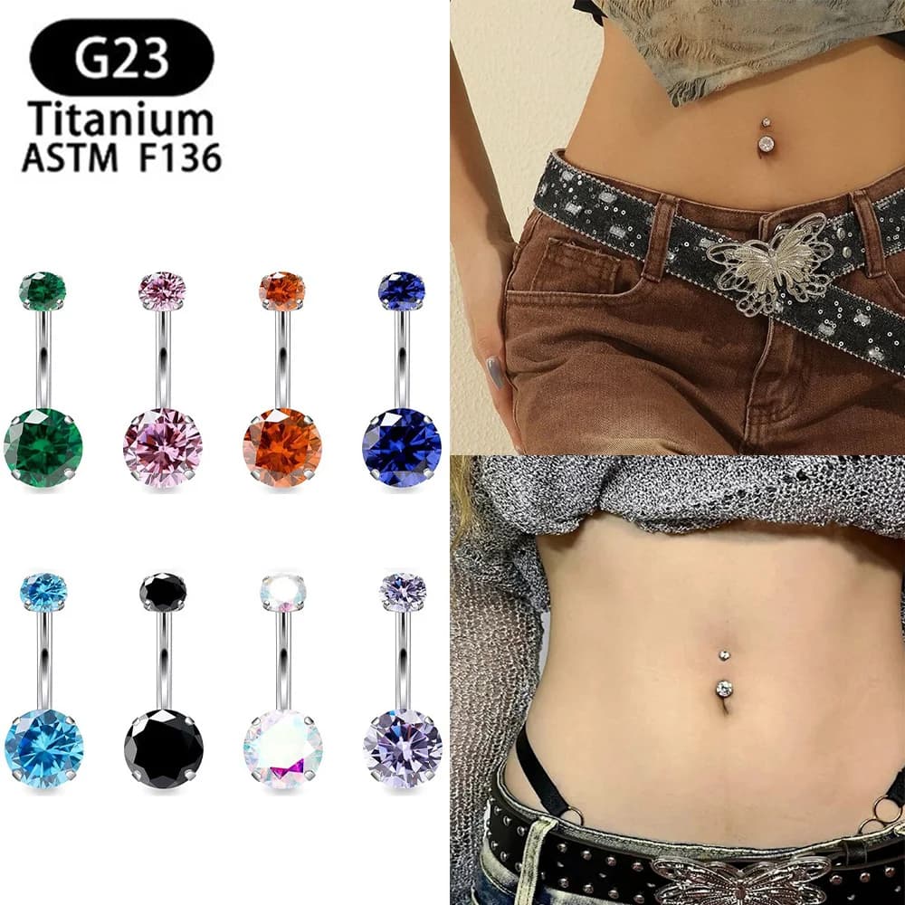 1Pc 316L Surgical Stainless Steel Belly Button Rings Navel Piercing Bar with Round CZ-Cubic Zirconia Body Jewelry For Woman Gift