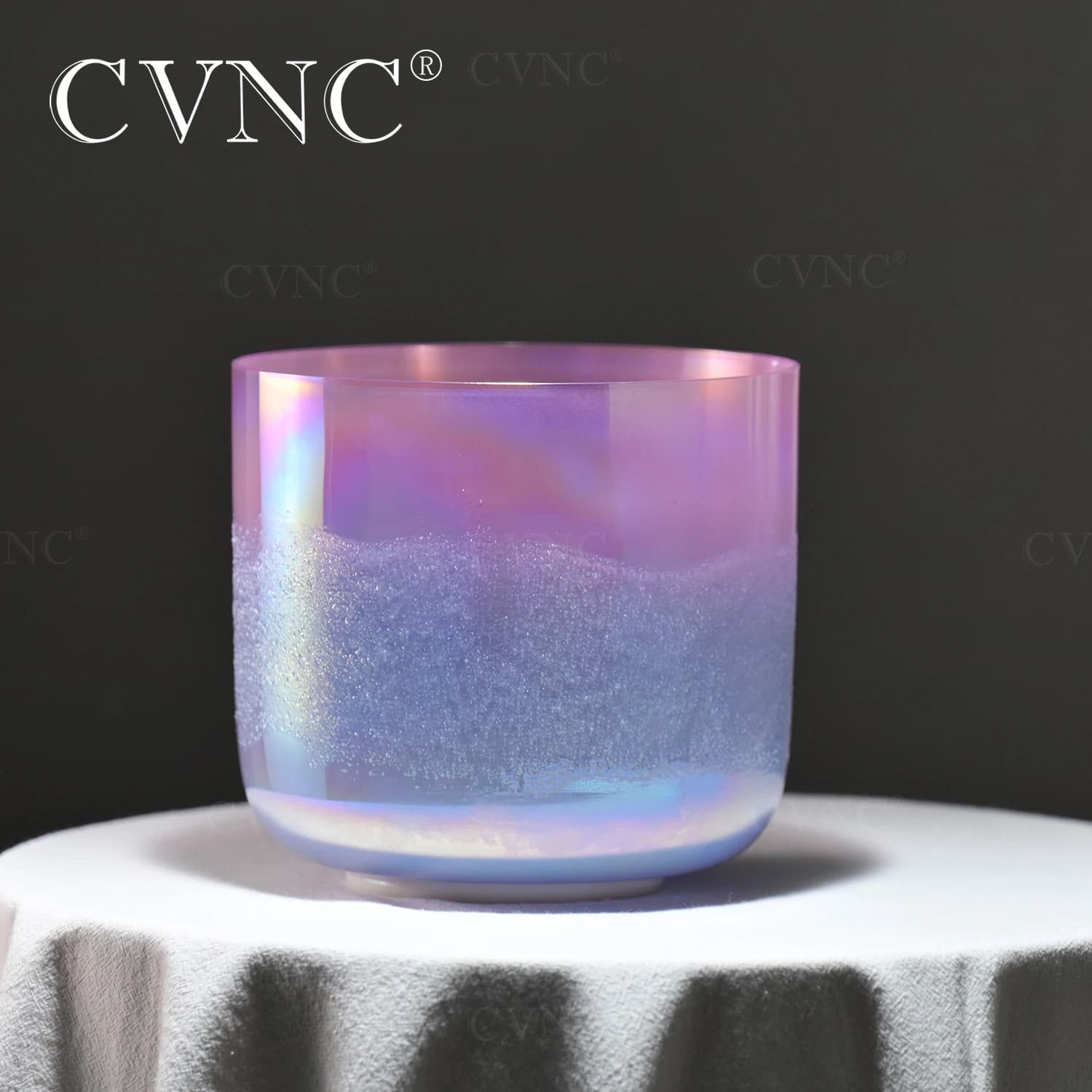 CVNC 6 Inch Neon Flowing Sand Clear Quartz Crystal Singing Bowl Cosmic Light for Meditation and Sound Healing with Mallet
