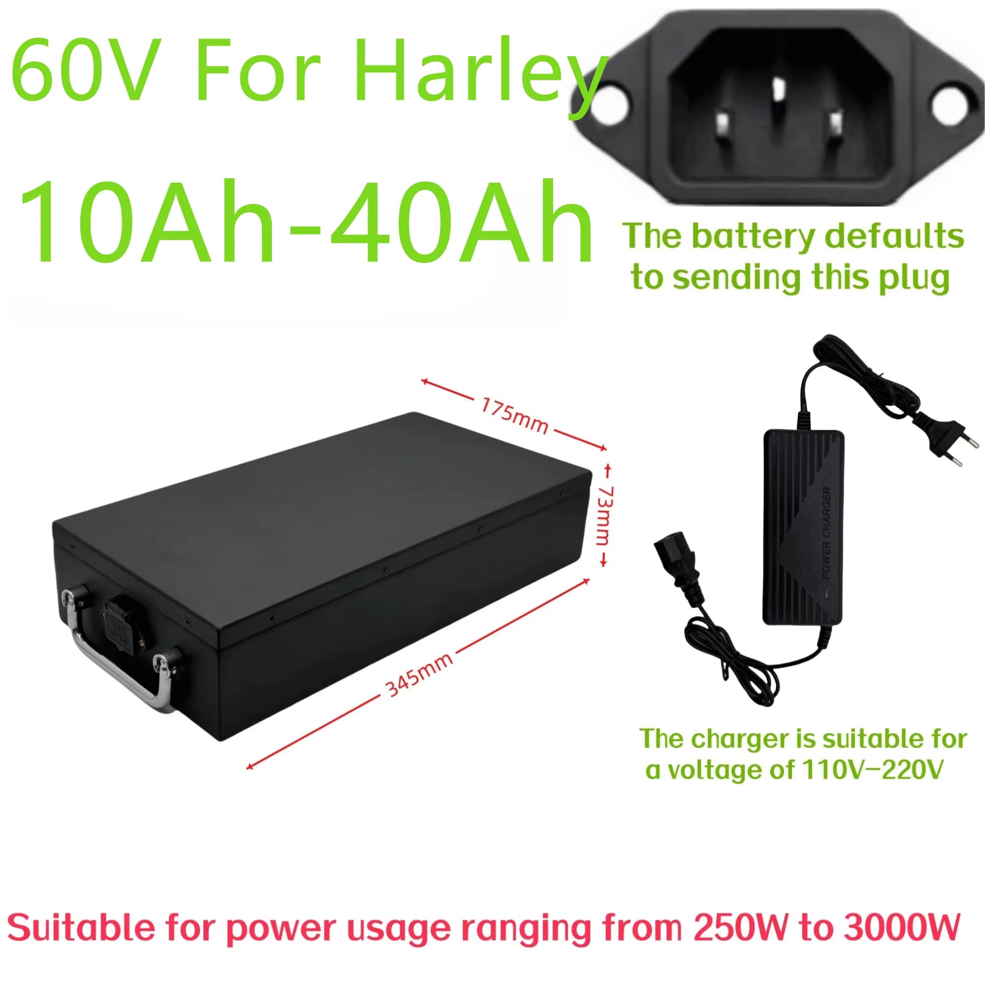 Nuova Batteria al Litio 60V 30Ah 40Ah 10Ah per Veicoli Elettrici 2000W, Adatta per Scooter Elettrico Pieghevole a Due Ruote Citycoco Stile Harley