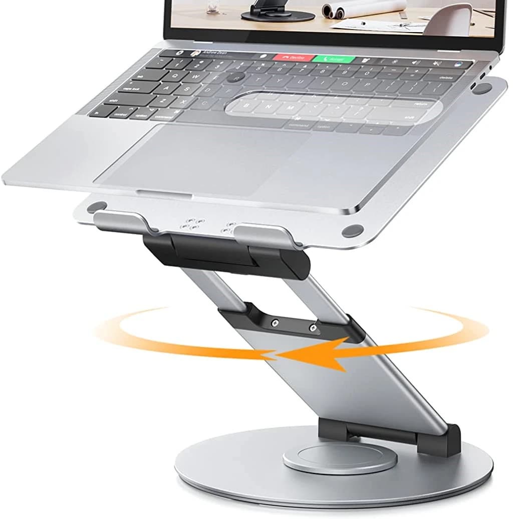 Height Angle Adjustable Ergonomic Desk Sit to Stand Pull Out Design Aluminum 360 Rotating Laptop Stand