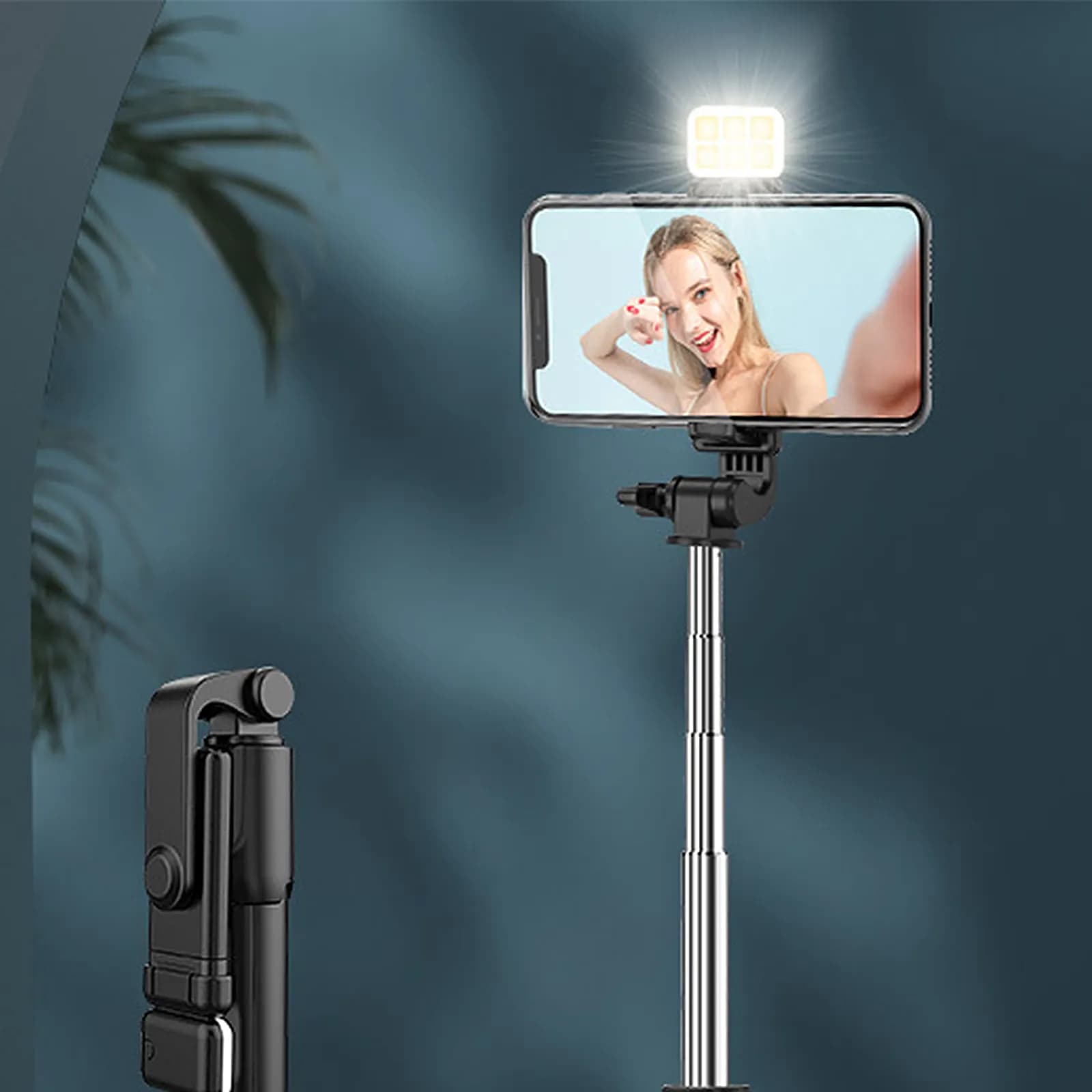Bastone per selfie estensibile con telecomando wireless, supporto portatile per telefono e treppiede per cellulare
