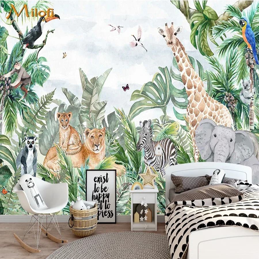 Milofi Professional 3D dipinto a mano carta da parati murale foresta nordica illustrazione di animali camera dei bambini decorazioni per la casa arte della parete