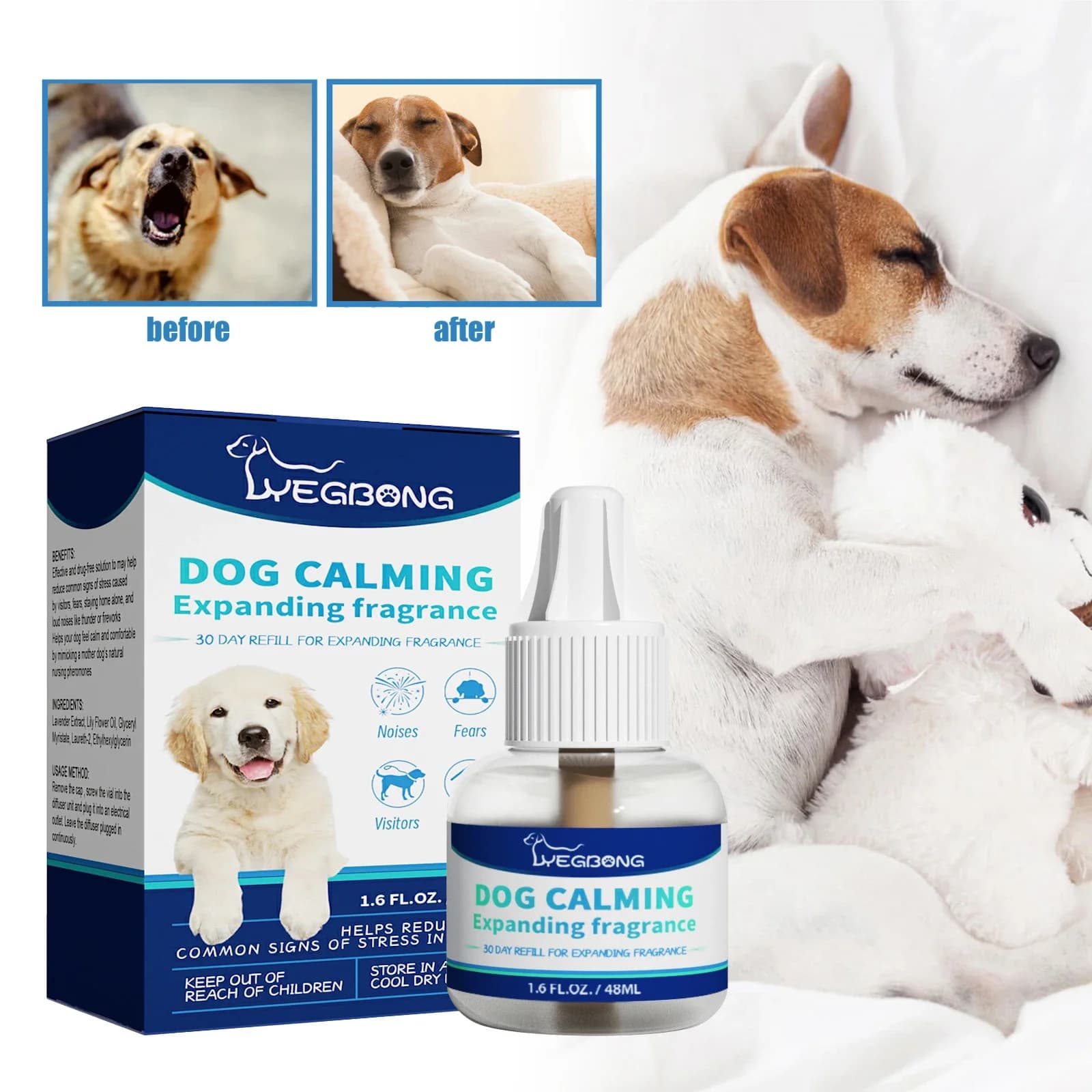 Liquido calmante per animali domestici Emozioni per cani Sollievo Riduzione del rumore Treno Anti ansia Combattimento Calmante Diffusore Gestisci il gatto Calma il fluido