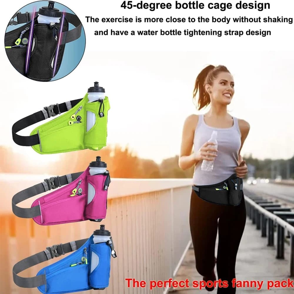 1-piece bag with water bottle holder - Adjustable running belt for hydration for men and women, reflective pack for racing