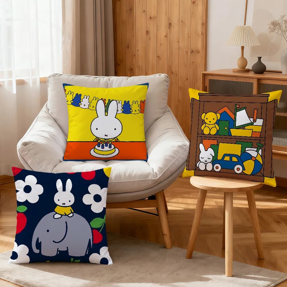 Cartoon Bunny Rabbit kawaii funny M-Miffy soft pillowcase for Sofa Home Living Room bedside Decor pillow cover Gift Party hogar