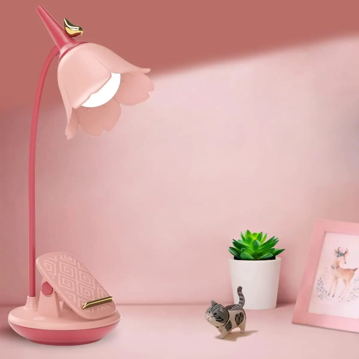 Lampada da Scrivania LED Ricaricabile con Morsetto, Collo Flessibile Dimmerabile Rosa per Camera dei Bambini