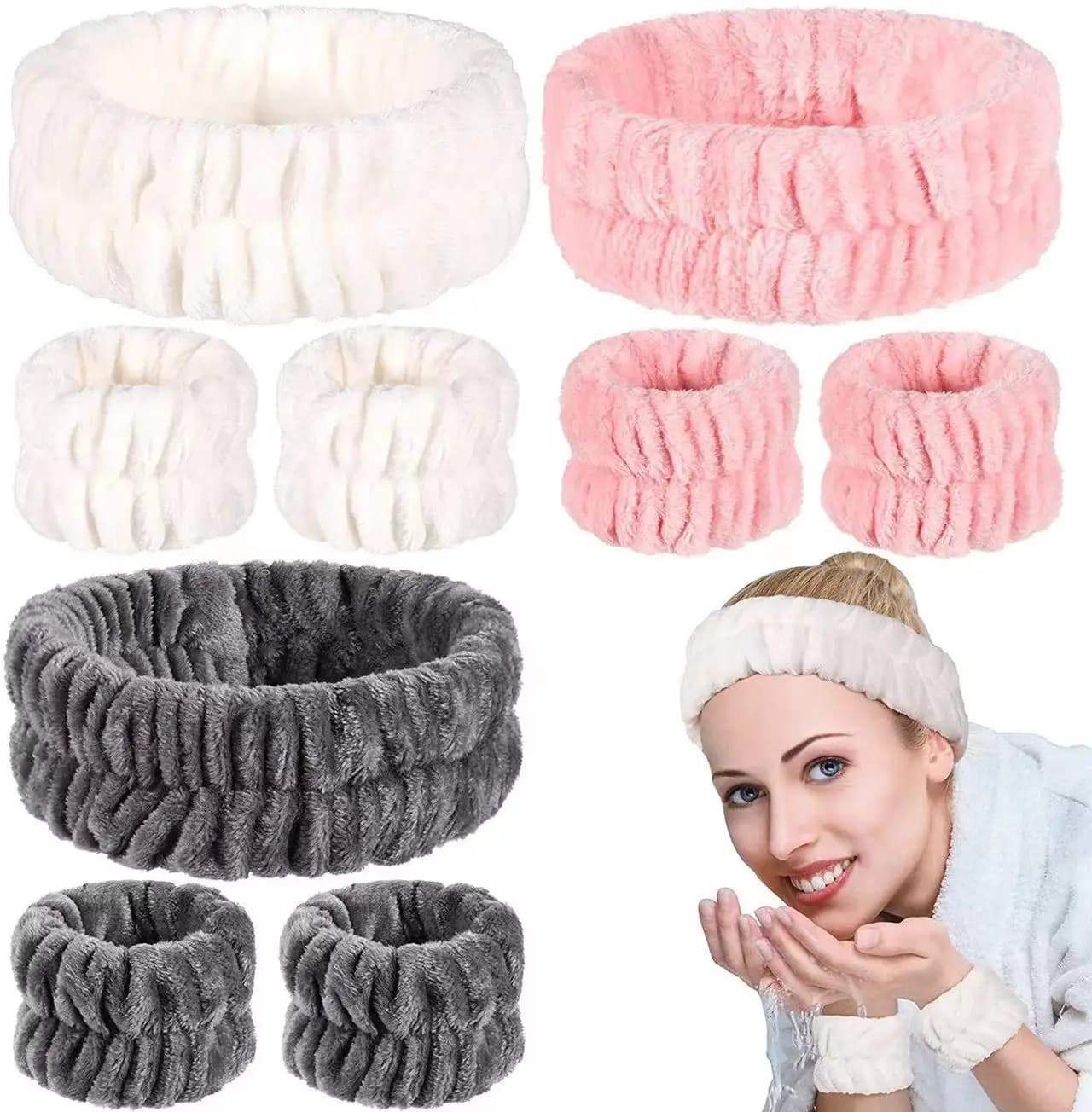Set di polsini per il lavaggio del viso Braccialetti per capelli da donna Braccialetti impermeabili assorbenti Fasce per capelli per il lavaggio del viso per il trucco