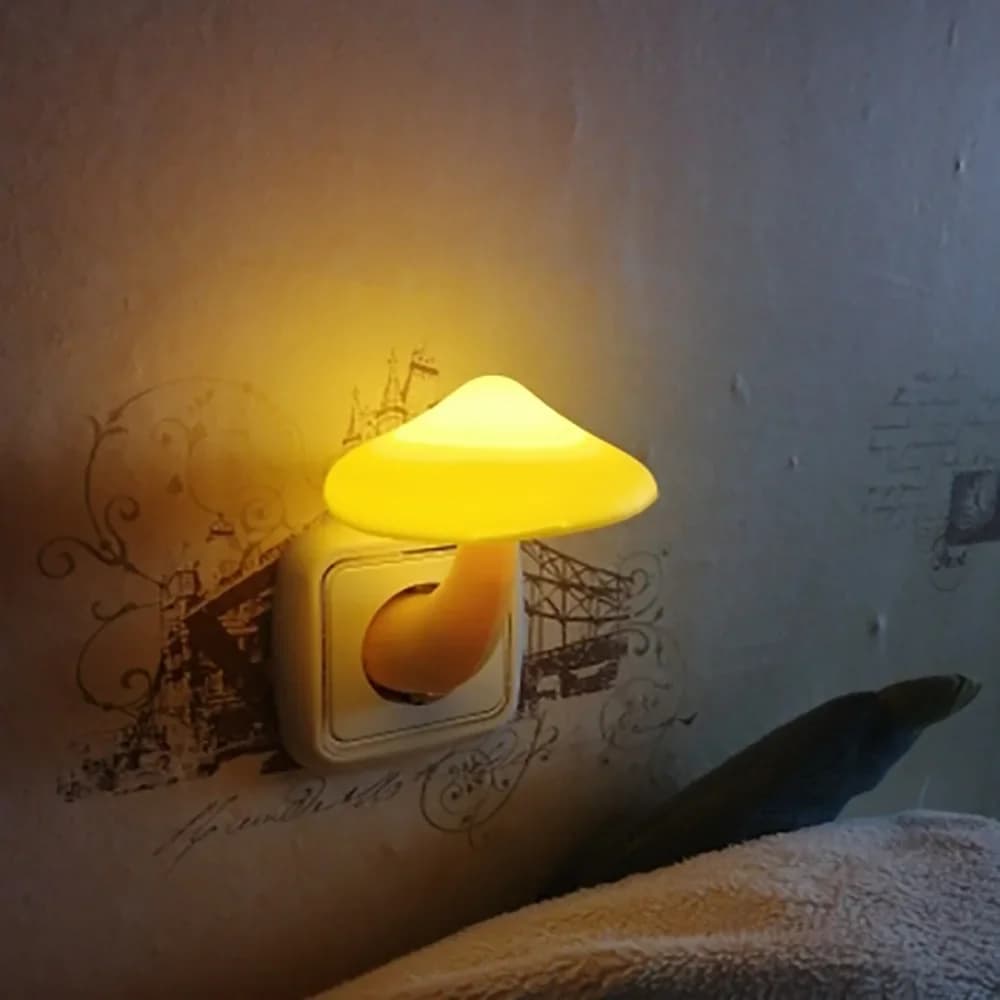 EU Plug Home Bedroom Led Night Light Mushroom Wall Socket Lamp Warm White Light-control Sensor Bedroom Light Home Decoration