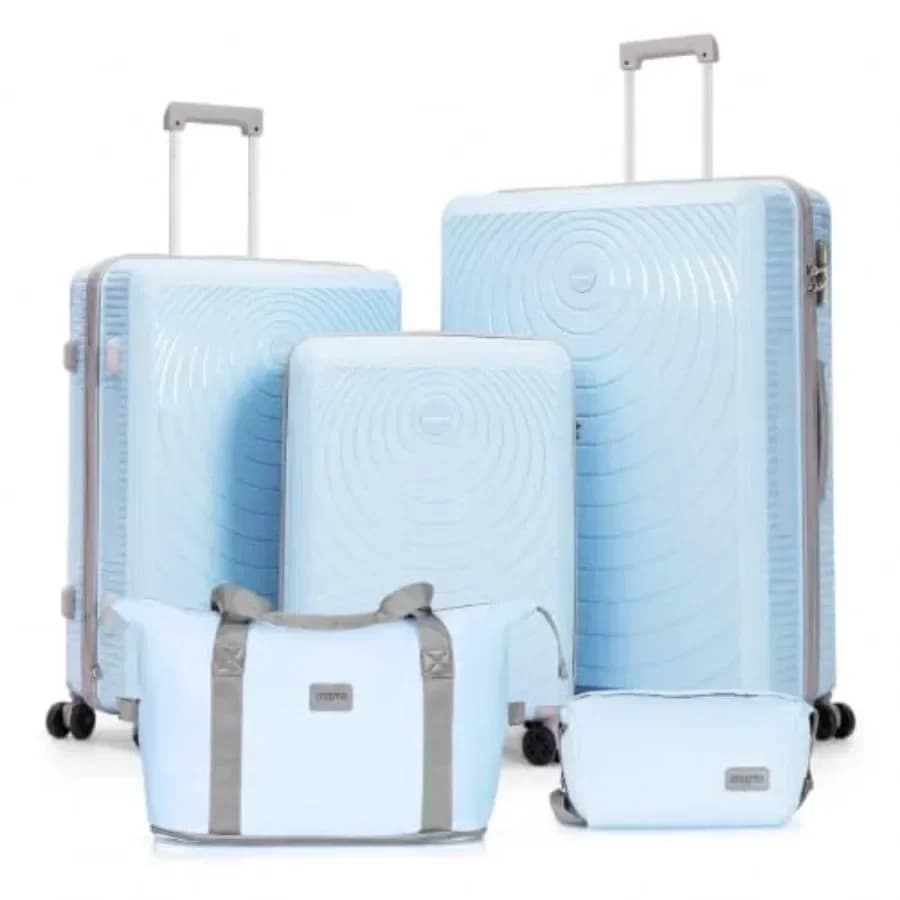 Luggage Sets 5 Pcs for Travel, PP Hard Shell Suitcase Set with Spinner Wheels and TSA Lock, Black, Lightweight and Durable