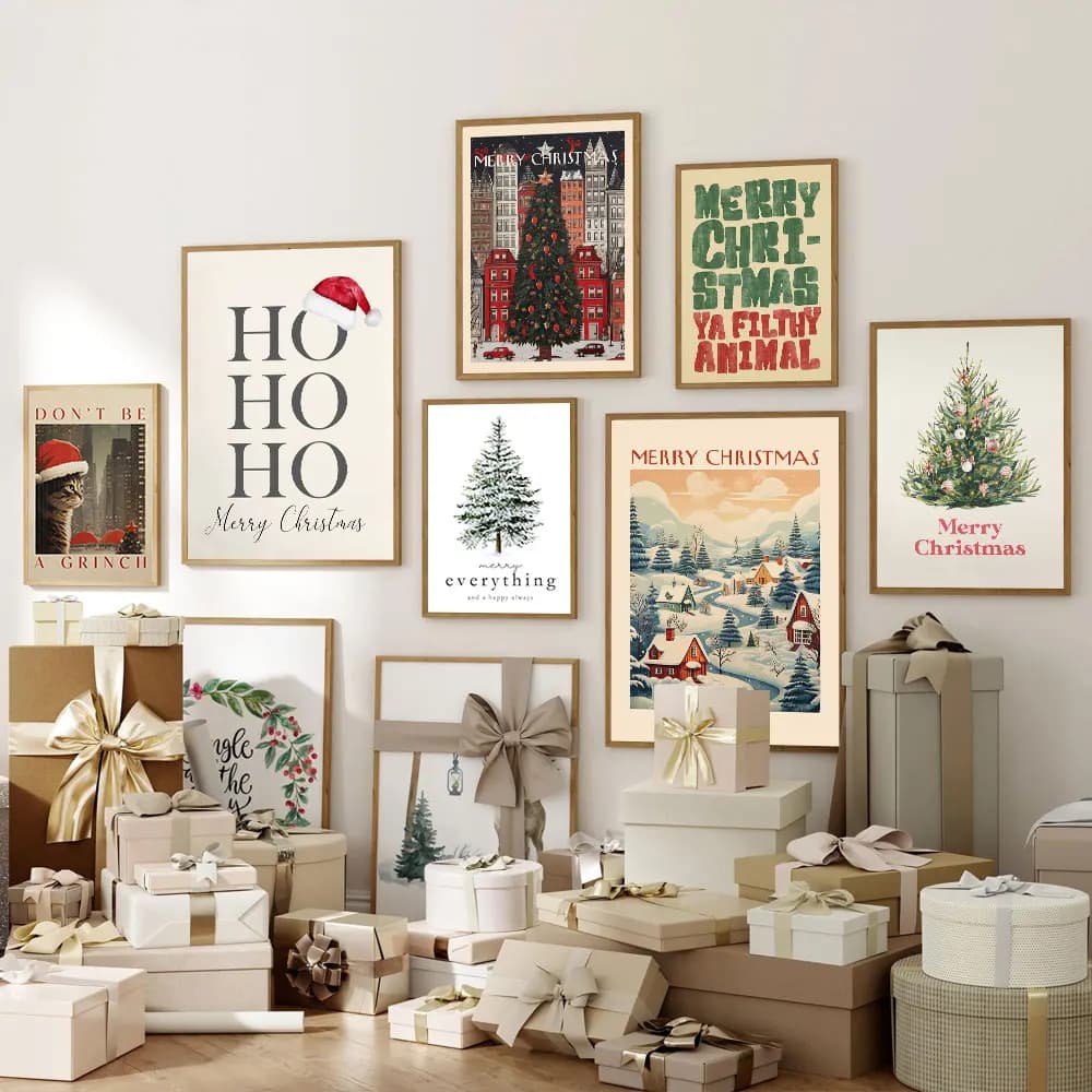 Christmas Tree Snowscape Snowy Pine Canvas Poster Art Prints Wall Paintings Christmas Wall Living Room Decor Gift