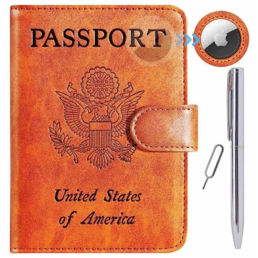 Airtag Passport Holder Cover Wallet RFID Blocking Leather Case Travel Essentials Luggage Accessories Travel Must Have 118#Clayb