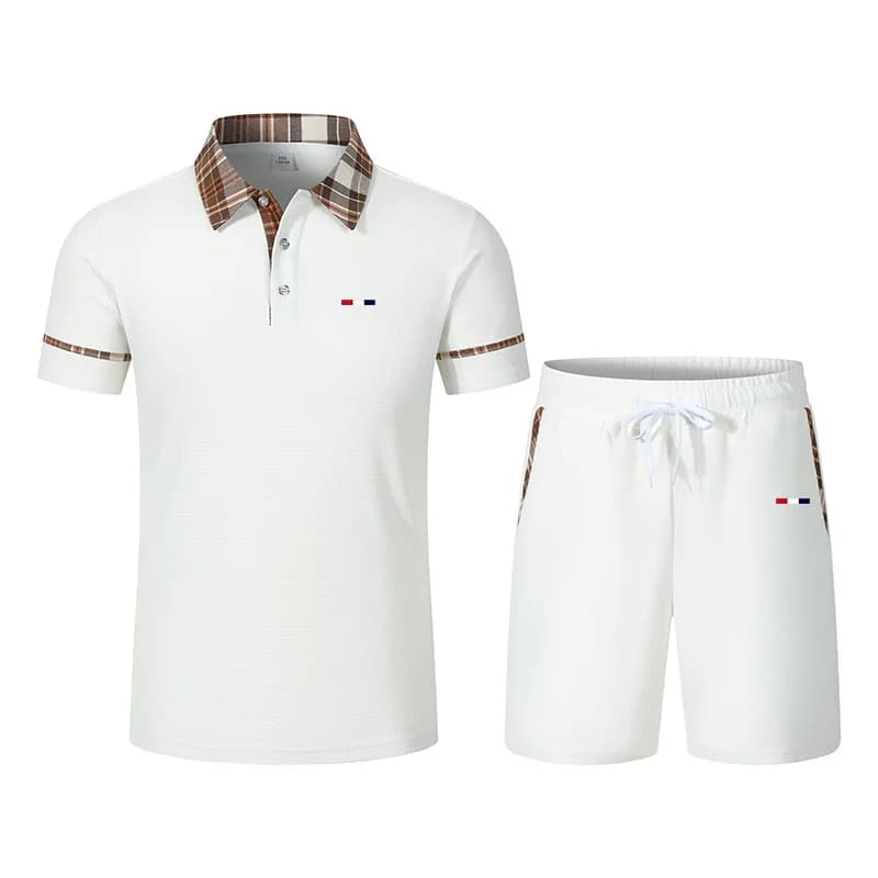 Completo da uomo con polo a maniche corte + pantaloncini con coulisse, set due pezzi estivo traspirante, tuta casual da lavoro.