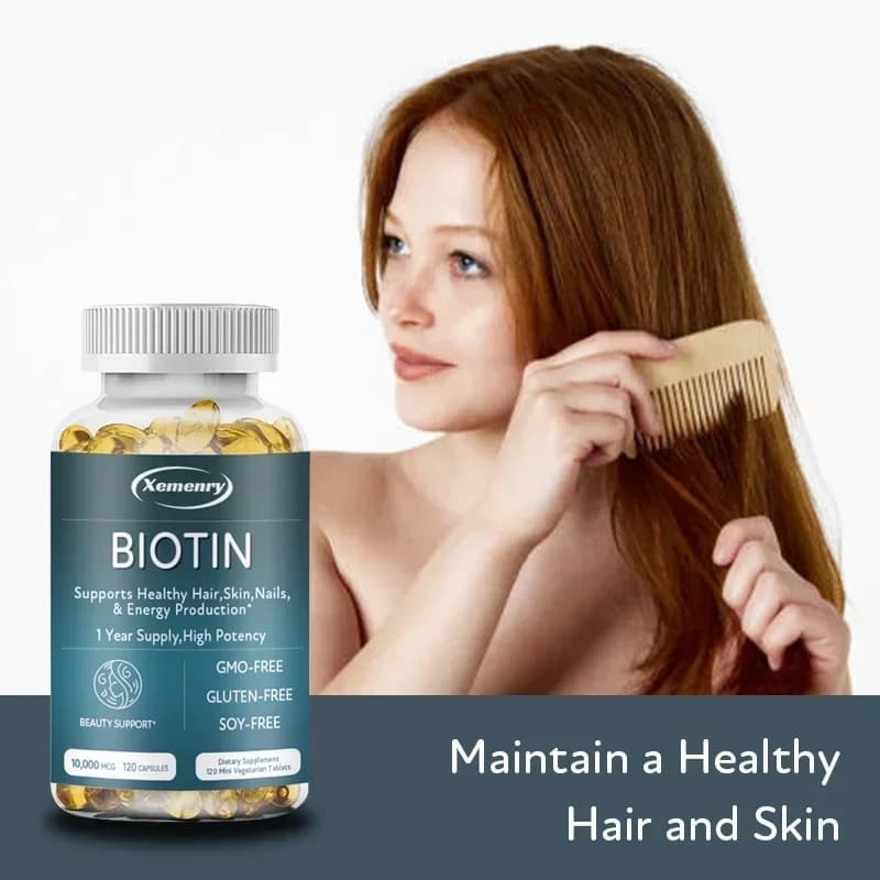 Biotin Capsules - Contains vitamin B7 support supplement to help maintain hair, skin, nails and energy production