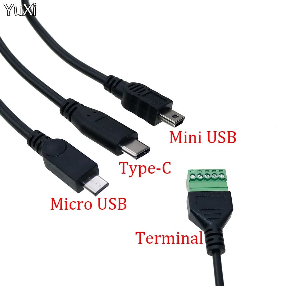 YUXI 1PC Micro USB 3.1Type-C Mini USB Male to 5 Pin Screw with Seamless Terminal Shield Plug Adapter Cable 30cm