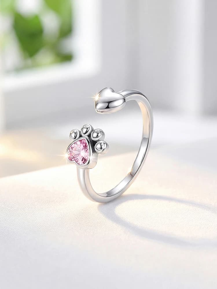 925 Silver Plated Claw Print Heart Adjustable Ring For Women Party Anniversary Daily Wear High Quality Fashion Jewelry