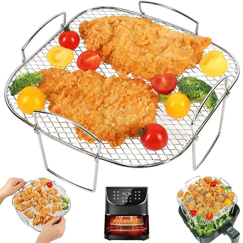 8 inches square air fryer Rack BBQ Grill Holder vegetables fruit dehydrator Rack air fryer accessories Baket for Ninja Foodi