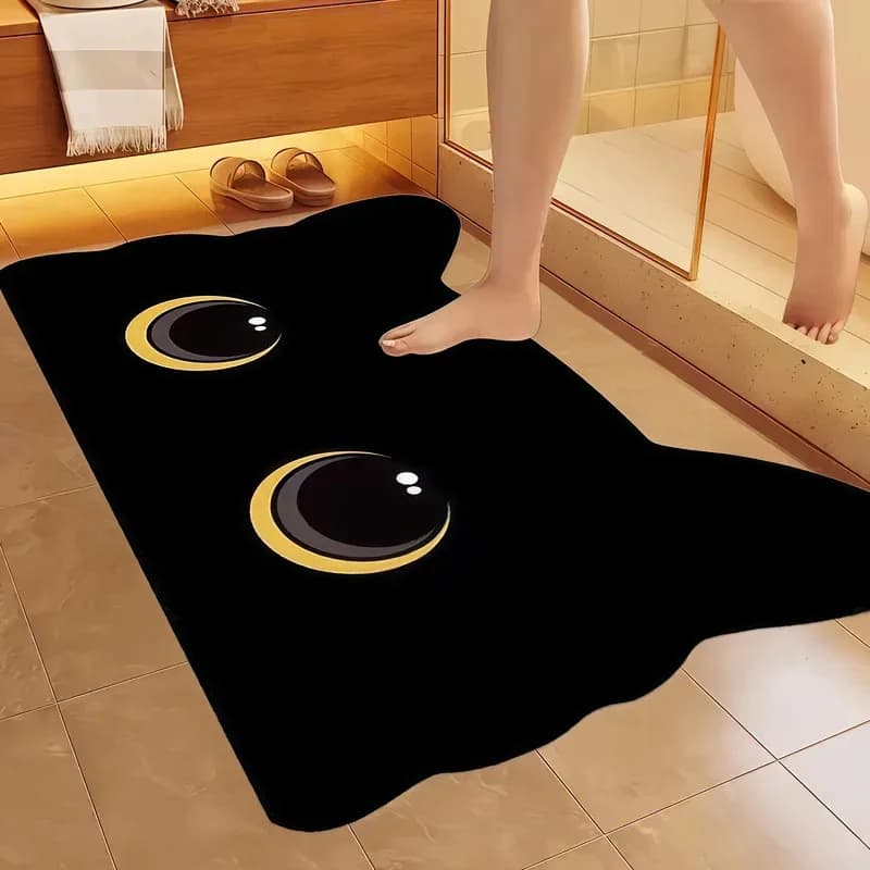 VIKAMA Tappeto Gatto Nero, Tappetino da Bagno Kawaii a Cartone Animato, Asciugatura Rapida, Antiscivolo, Tappeto per Ingresso, Impermeabile, Tappeto per WC, Decorazione Casa