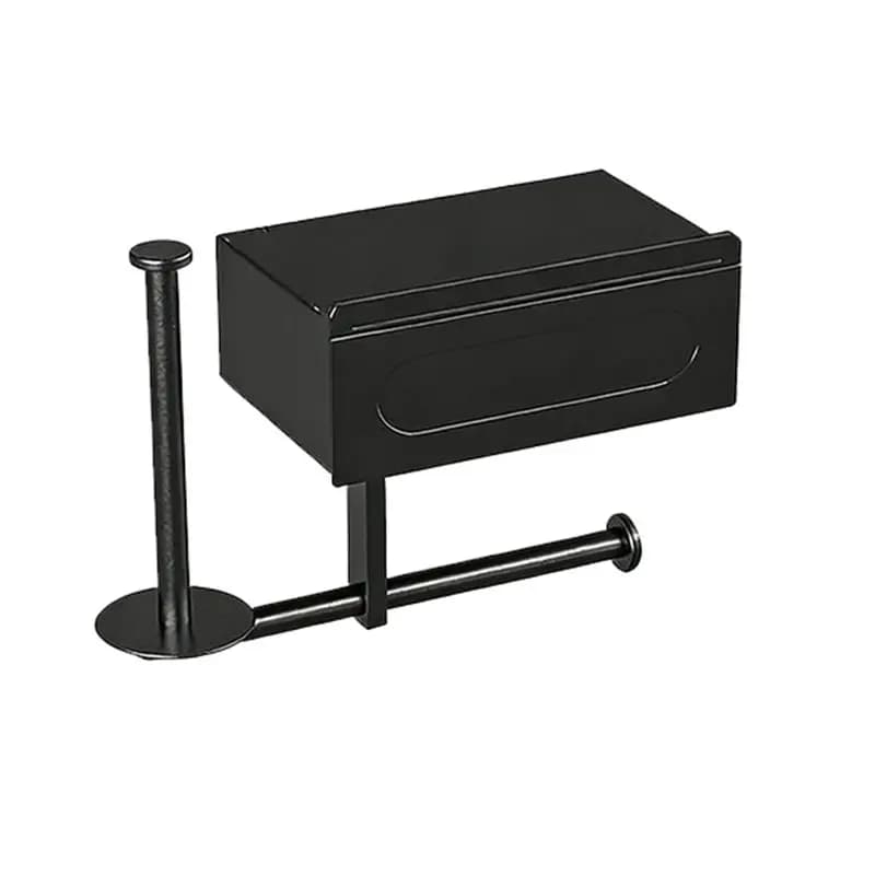 【ORNAMENT】Organizzatore da bagno senza foratura - 1 porta carta igienica nero elegante da parete con ripiano per riporre gli oggetti essenziali