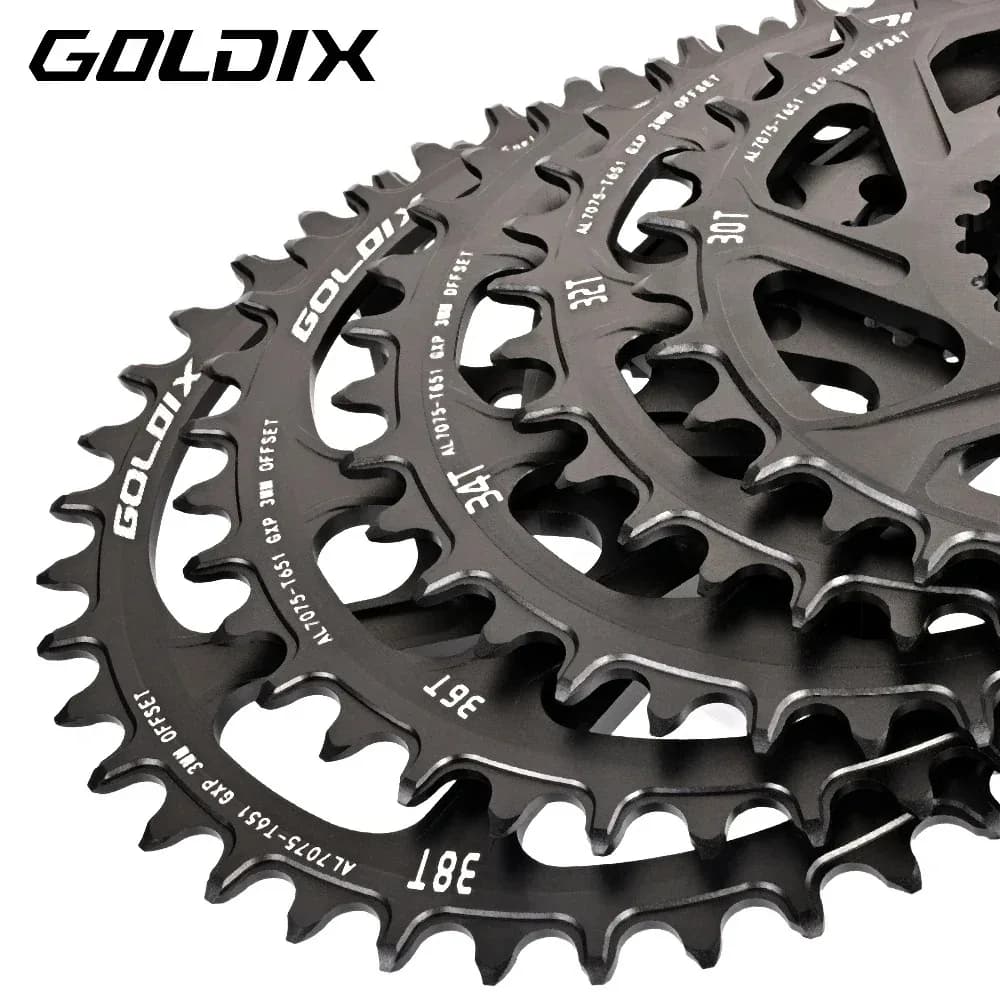 GOLDIX Corona per bicicletta Denti larghi e stretti 30/32/34/36/38T Ruota dentata per guarnitura per bicicletta Sram a 3 bulloni Disco singolo